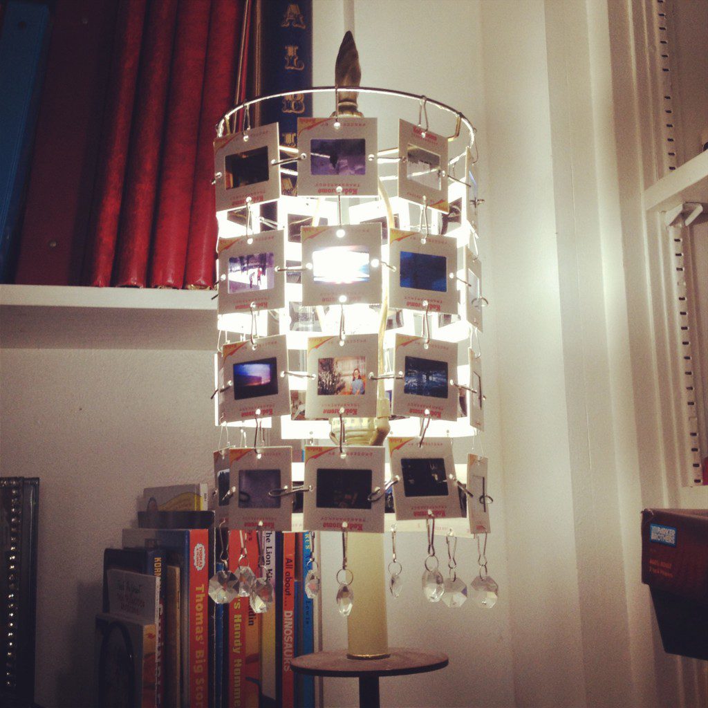 "Lampshade made from slides"